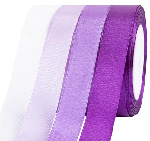 Fyshird Geschenkband Lila 20mm Satinband 4 Farben Schleifenband Polyester Bänder zum Basteln Dekoband für Hochzeit Geburtstag DIY Geschenkverpackung (Lilae Serie)