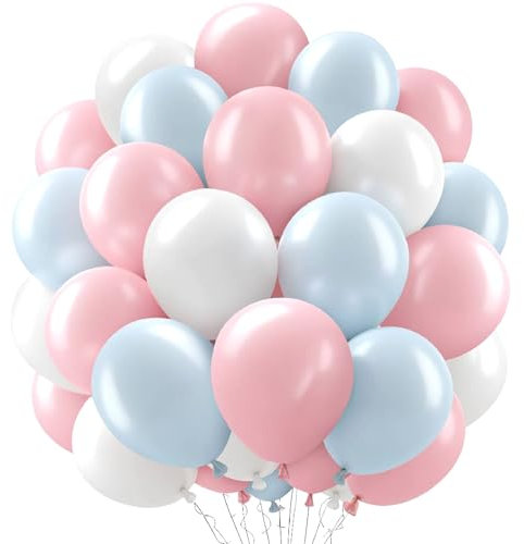 Ovanda 50 Stück Blau Rosa Weiß Luftballons, Rosa Blaue Ballon Bogen, Helium Ballons Pastell Blau Rosa,Gender Reveal Latex Ballons,Luftballons Girlande,Bunte Luftballon Aus Latex,Braut Geburtstag,Taufe
