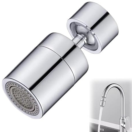 Azlanway Aérateur Robinet Pivotant 360° – Économie d’Eau, 2 Jets, Raccord Universel M22/M24, Chrome, pour Cuisine et Salle de Bain