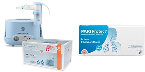 Bundle aus PARI COMPACT2 Inhalationsgerät Kinder & Erwachsene – Inhalator zur Therapie der unteren Atemwege mit Kindermaske & Babymaske + PARI ProtECT Inhalationslösung mit Ectoin, 25 ml Lösung