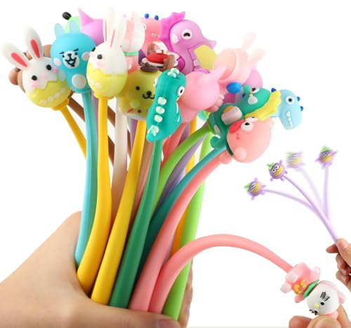 Kievano – 30 Penne Kawaii Bambini 3D, Penne Gel Colorate Animali, Gadget Compleanno Bambini, Regalini Fine Festa, Penna Antistress Silicone