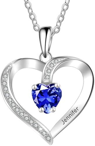 AAQ Custom Birthstone Necklace - Personalised Name Necklace for Women, Custom Heart Nacklace, Customised Gifts for Women Mum