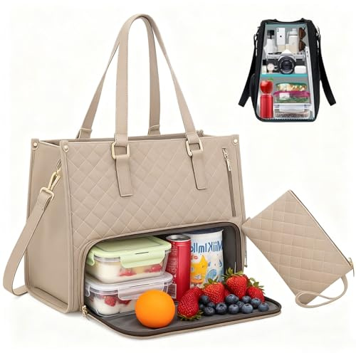Chingcoo Borsa per il pranzo da donna 2 in 1, 15,6 pollici, borsa per il pranzo isolata, elegante borsa multifunzione per lavoro, università, ufficio e viaggi (Kaki)