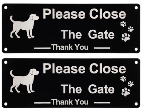 2 Pack Please Close The Gate Sign for Dog Safety, Reflective Aluminum Metal Warning Sign Weatherproof Rustproof with Pre-Drilled Holes for Garden Gate, Fence, Yard, 25x9cm (black)