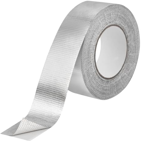 ANOMM Aluminium Klebeband, Glasfaser Selbstklebendes Hitzeschild Folienband | Wasserabweisend Reparatur Klebeband für Heimwerkerarbeiten, Lüftungskanäle, Isolierung, Befestigungen, Industrie (50mm*50m)