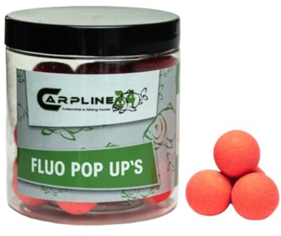 Carpline24 Fluo Pop Up Boilies - Rot - 20 mm - Erdbeere - schwimmender Karpfenköder zum Angeln, Carp Baits, Angelköder mit Lockstoff für Karpfen