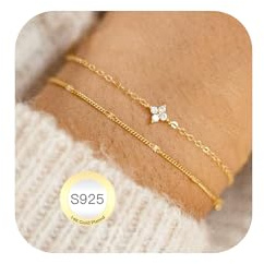 Avotto 925 Silber Armband für Damen Mädchen Hypoallergene Gold Layered Armbänder Silber Doppel Armbänder Einstellbare Stackable Armband Geburtstag Geschenke für Damen Mädchen Schmuck