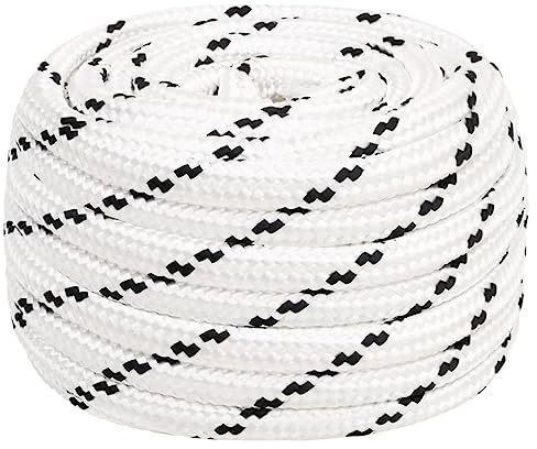 Mokuyary Cuerda Trenzada para Barco, Color Blanco, 20 mm x 50 m, poliéster, Multifuncional, para navegación, yate, Camping y Pesca, Deportes, Vela, Senderismo