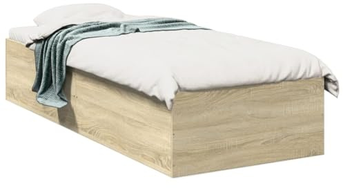 QUAHEAS Bettgestell Sonoma-Eiche 100x200 cm, modernes Holzbett mit Lattenrost für Schlafzimmer, langlebiges Plattform-Design, einfache Montage