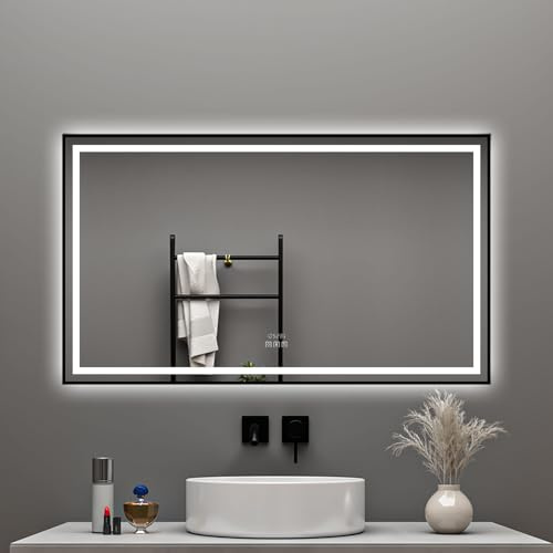 Aica Sanitär Badspiegel 140×80cm Bluetooth 5.0 Uhr 3 Lichtfarben LED Badezimmerspiegel mit Beleuchtung dimmbar Touch Wandschalter Memory Beschlagfrei Wandspiegel Lichtspiegel IP44