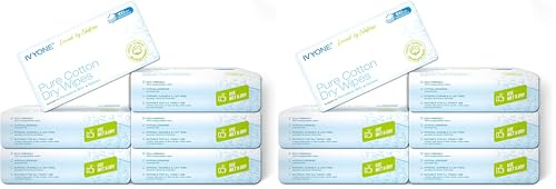 Ivyone Pure Cotton Dry Wipes (600 Tücher)， Premium-Watte Pflegetücher, trocken, sehr weich Biodegradable-Baumwolle für Empfindliche Haut, Baby-Pflegetücher, Abschminken Wipes (Packung mit 2)