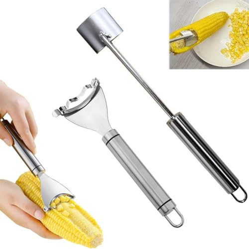 2PCS Magic Corn Cutter Peeler, Corn Stripper Cob Stripper Tool, Stainless Steel Corn Thresher Cutter from the Cob, Corn Peeler with Ergonomic Handle,Slicers for Home,BBQ,Restaurant Use