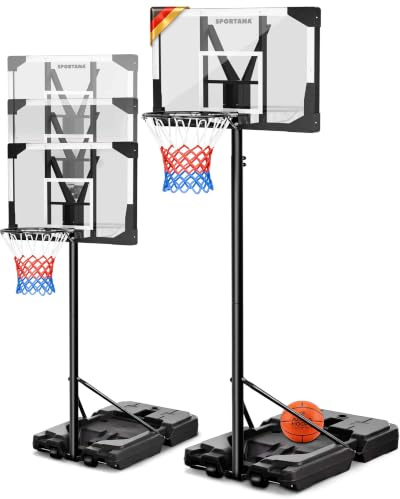 SPORTANA Basketballkorb Outdoor höhenverstellbar 135-305 cm stabil | Für jede Alterklasse, von 135, -305 cm, stabil, wetterfest, mit Rollen, 60kg Standfuß, stoßdämpfender Ring mit Ø45 cm, Hoop