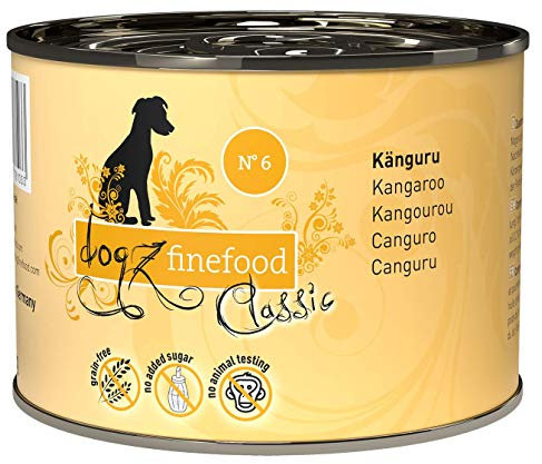 dogz finefood Hundefutter nass - N° 6 Känguru - Feinkost Nassfutter für Hunde & Welpen - getreidefrei & zuckerfrei - hoher Fleischanteil, 6 x 200 g Dose