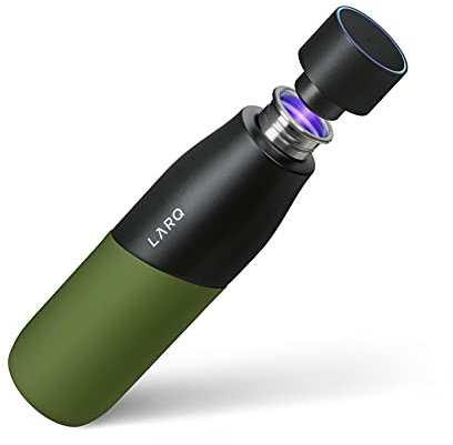 LARQ Movement PureVis 710 ml – Gourde UV auto-nettoyante en acier inoxydable avec housse en silicone | Légère, antichoc, garde l’eau fraîche | Sport, course, plein air, Black/Pine