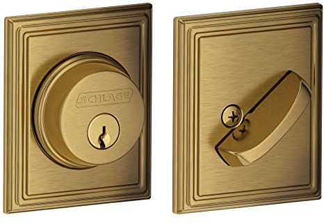 Schlage Addison Single Cylinder Front Door Deadbolt, Antique Brass