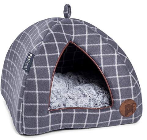 Petface Window Pane Check Igloo Bed, Grey