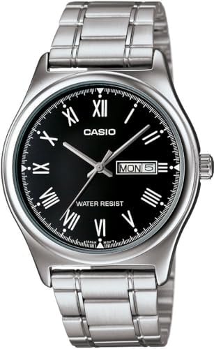 Casio MTP-V006D-1 Men's Analogue Quartz Watch with Stainless Steel Strap, Black, Strap.