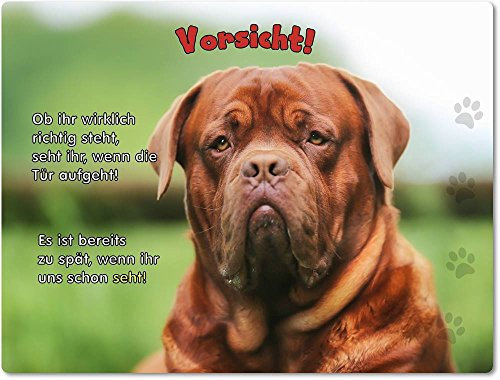 Merchandise for Fans Blechschild/Warnschild/Türschild - Aluminium - 15x20cm - mit Spruch - Motiv: Bordeaux Dogge - 03