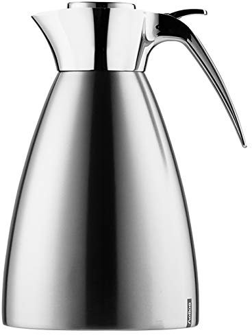 Helios Supreme Edelstahl-Isolierkanne 1,5L – 6h Heiß - Hält Getränke heiß & kalt - Bruchsicher & Spülmaschinenfest - Einfache Einhandbedienung, Matt