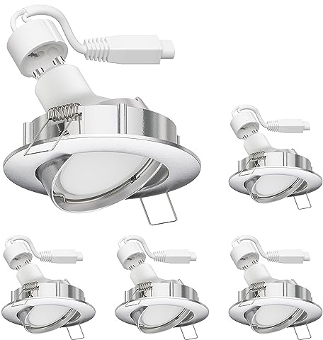 ledscom.de LED Decken-Einbaustrahler DEX chrom matt schwenkbar GU24,57W je 450lm warm-weiß rund 84mm Ø Lochkreis ca. 72-80mm Ø 5er Set