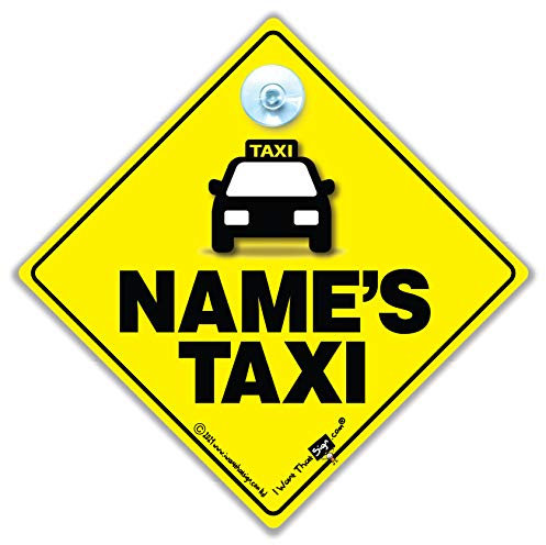 Personalisiertes Taxi-Schild, Mini CAB Zeichen - Wir Fügen Ihren Namen Hinzu - Schwarz - Kabel Baby on Board Stil, Aufkleber, Autoaufkleber, Custom