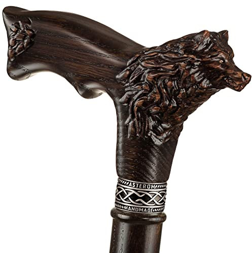 Asterom Walking Cane - Handgefertigter Wolfsstock - Coole Gehstöcke für Männer und Frauen - Holz geschnitzt einzigartig - Gehstöcke für Männer & Senioren (36 Zoll)