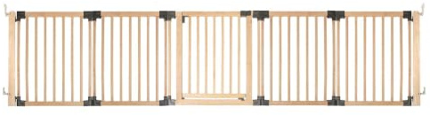 Safetots Wooden Multi Panel Room Divider, up to 336cm, Natural Wood, 76cm Tall, Multi Panel Flexible Room Barrier, Room Divider with Door for Baby and Toddler, Easy Installation