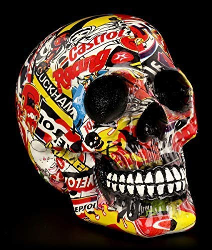 Figuren Shop GmbH Bunter Gothic-Totenkopf mit Markenwerbung - Pop Art | Dekoartikel, individuell Bedruckt