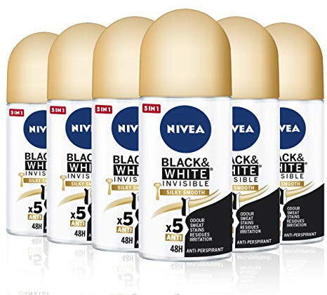 NIVEA Deo (Black & White Invisible Silky Smooth) - 6 x 50 ml (insgesamt 300 ml)