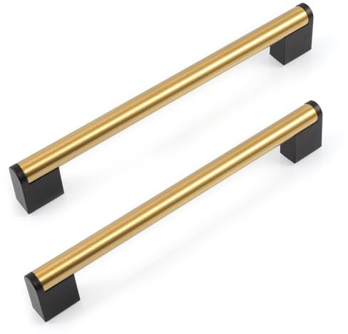 FULGENTE 10 Pack 7-1/2 192mm Brushed Square Cabinet Handle Stainless Steel Drawer Pulls for Kitchen Bathroom Cupboard Door Brushed Brass