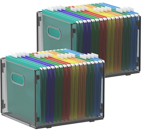 samstar 2 Pack Hanging File Organizer, Mesh File Folder Box Filing Box File Cabinet Organizer Storage Boxes, Letter Size