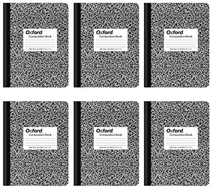 Oxford Composition Notebooks, Wide Ruled Paper, 9-3/4 x 7-1/2 Inches, 100 Sheets, Black, 6 Pack (63764)