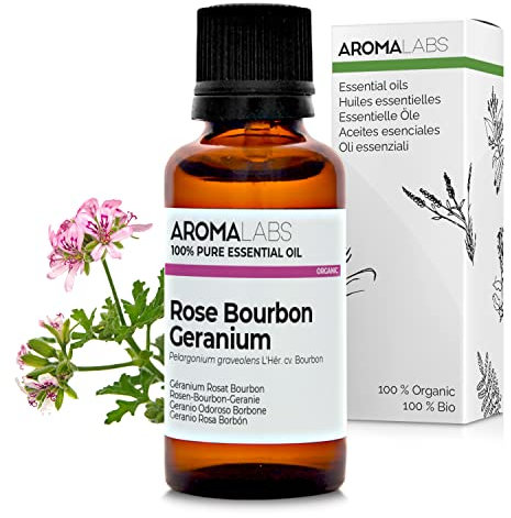 Aroma Labs - Geranio Rosa Borbón - Aceite Esencial Orgánico - Quimiotipado y Certificado AB - 30 mL
