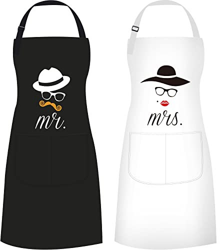 ETLEE Schürze mr mrs - einstellbare Kochschürze mit Taschen, Lustige Paargeschenke für Hochzeitsgeschenke, Brautdusche Geschenke, Verlobung, Valentinstag, Vatertag, Muttertag