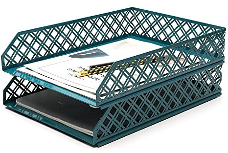 Exerz Briefablagen 2 Stück Stapelbarer Papiersortierer/Schreibtischorganizer/Aktenablage für Schreibtisch - Maschendraht-Metall-Aktenregal - Büro, Schule, Heimstudium