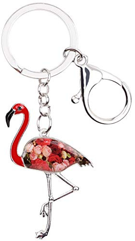DOWAY Emaille Blume Flamingo Schlüsselanhänger für Damen Mädchen Handtasche Handtasche Anhänger Geschenke Vogel Dekoration (Rot)