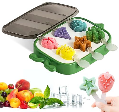 Bluelves Eisformen Silikon, 6 Eisformen Eis am Stiel, DIY Ideen Eiscreme Formen,Eisförmchen BPA Frei für Kinder, Popsicle Formen Set mit Sticks und Deckel（Früchte）