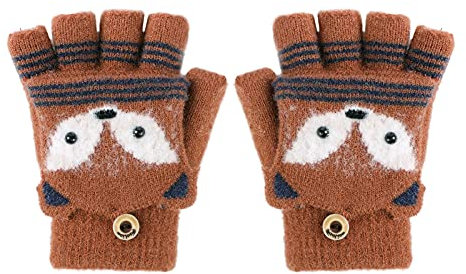 Fäustlinge mit Knopf Klappe Fingerlose Handschuhe für Kinder Kleinkinder Winter Warm Strickhandschuhe Plüschfutter Winterhandschuhe Herbst und Winter Fingerhandschuh Unisex (Fuchs-Rot)