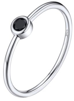 Silvora Schmaler Ring Silber 925 Damen mit Schwarz Runden Zirkon im Rundschliff Sliver Ringe Schlichter Zirkonia Silberring Stapelbar Demenring Größe 64(20.5) für Geburtstag Valentinstag Jubiläum