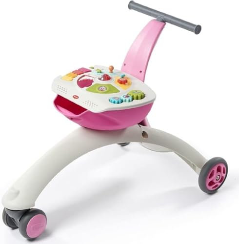 Tiny Love Tiny Rider 5 en 1, Trotteur et Porteur, Chariot de Marche pour Bébé avec Frein de Sécurité, Chariot à Pousser pour Bébé, 6 mois - 3 ans, Collection Prairie, Rose
