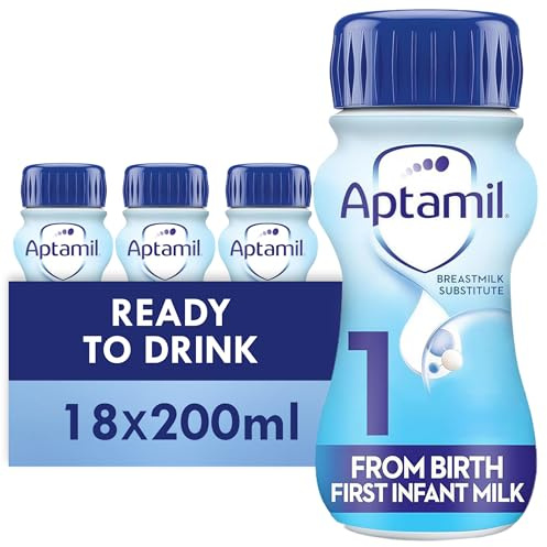 Aptamil 1 First Infant Baby Milk Ready to Use Liquid Formula, from Birth, 1.2L (18 * 200 ml)