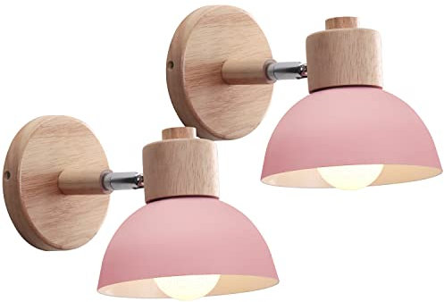 iDEGU Applique Murale Industrielle Vintage 15CM Lampe Murale Réglable en Bois Métal Rétro E27 Luminaire Applique Interieur pour Chambre Salon Couloir Restaurant (2 Pack, Rose)