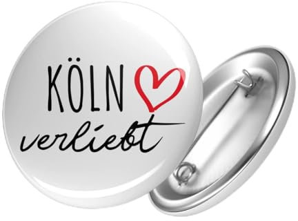 Huuraa Button Köln verliebt Ansteckbutton 25mm mit Namen deiner lieblings Stadt Geschenk Idee für Freunde und Familie