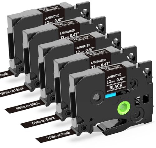 Oozmas Replacement for TZe 12mm Ptouch White on Black Label Tape Compatible with Brother TZe-335 Compatible with Brother P-Touch Label Maker PT-P300BT PT-1000 PT-E100 PT-D600