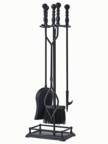 Lichamp FTS25BK Kaminbesteck-Set, 5-teilig, für drinnen und draußen, stabile Feuerstelle, Schürhakensets mit Retro-Griff | FTS25BK Schürhaken-Set für drinnen und draußen, stabil, 5-teilig