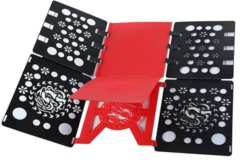 RHP Verstellbar Pullover Hosen Hemden Wäsche Kinder- und Erwachsen-Faltbrett Falthilfe für Wäsche Kleidung T Shirt Falten Wäschefaltbrett Hemdenfalter Wäschefalter für Kleidung Aller Art Schwarz/Rot