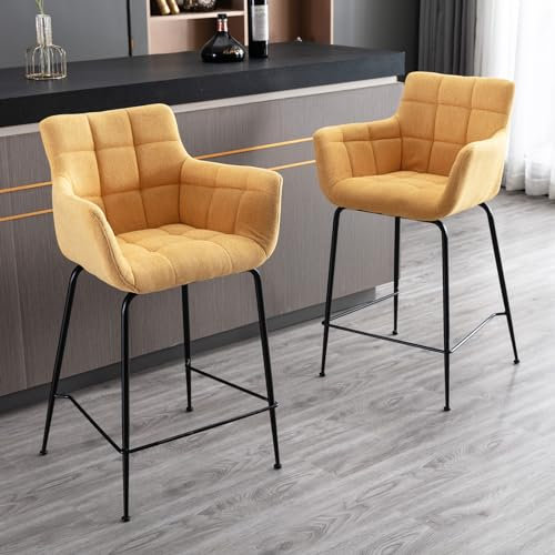 chairus Barhocker 2er Set Barstuhl mit Fußstütze Küche Thekenhocker Modern Frühstück Hochhocker mit Lehne Bistrohocker Esszimmer (Gelb-2)