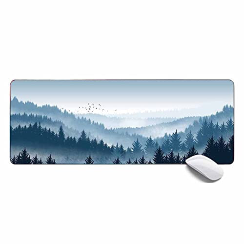 MSHAJ Pretty Mouse Pad Fog Forest Blue Mountains Large Gaming Mouse Pad,Extended xl Mouse Pad Desk Mat 31.5x11.8x0.12IN,Stitched Edges Non Slip Mousepad for Computer,Office,Keyboard and Laptop