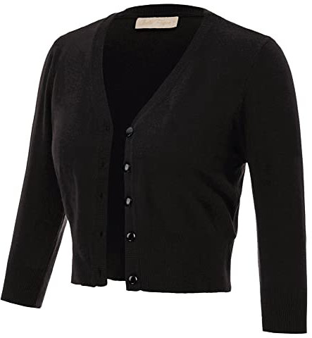 Belle Poque Cardigan Vintage des années 50 avec Broderie Cerises et col en V et Manches 3/4 pour Femme GF609, Boutons Noirs et Noirs, L